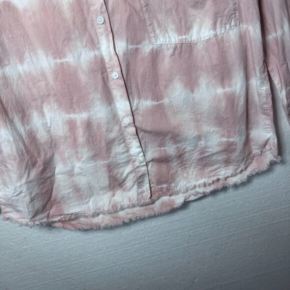 Zara Womens Sz Small Pink Tie Dye Raw Hem Oversized Button Front Long Sleeve Top - Picture 8 of 10